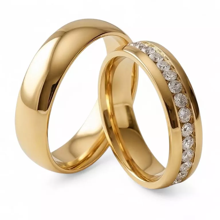 Obrączki ślubne złote klasyczne półokrągłe z cyrkonią stal chirurgiczna 316L 6mm para KO3