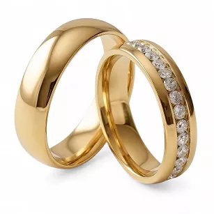 Obrączki ślubne złote klasyczne półokrągłe z cyrkonią stal chirurgiczna 316L 6mm para KO3