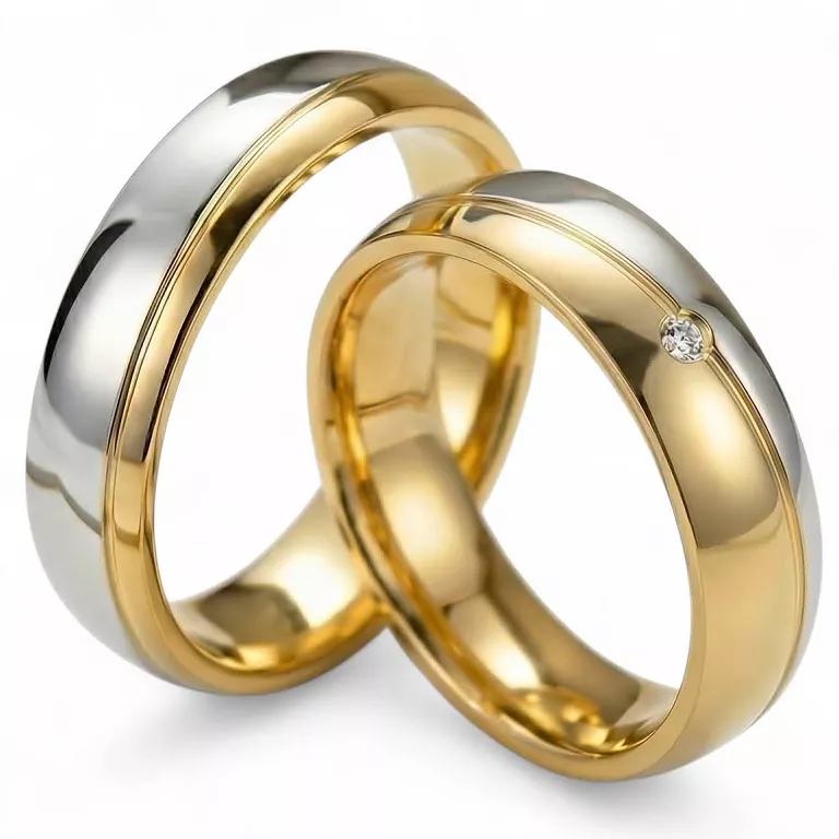 Obrączki ślubne złoto srebrne nowoczesne cyrkonia stal chirurgiczna 316L 6mm para KO47