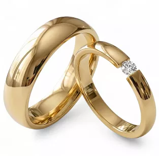 Obrączki ślubne złote klasyczne półokrągłe z cyrkonią stal chirurgiczna 316L 4/6mm para KO34