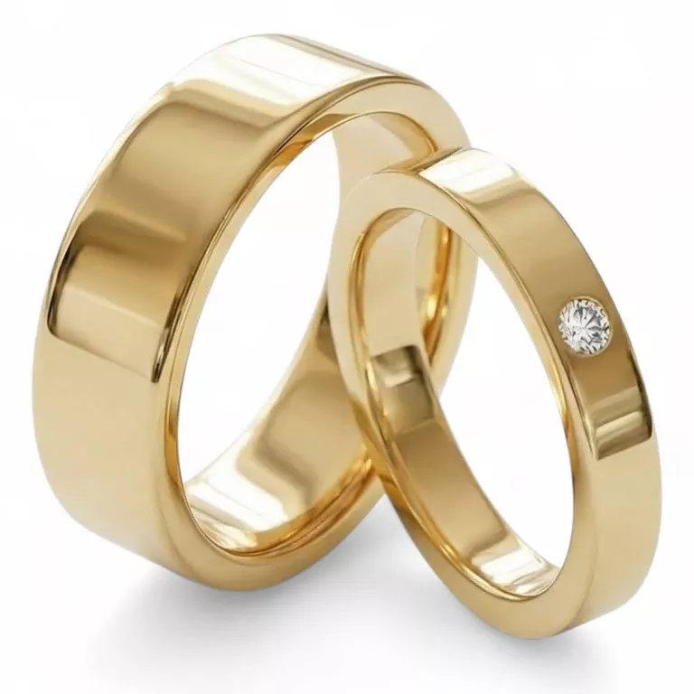 Obrączki ślubne stalowe złote eleganckie z cyrkonią połysk 4/6 mm KO41
