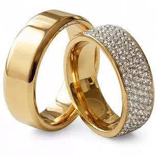Obrączki ślubne stalowe złote nowoczesne z cyrkonią połysk 8 mm KO42