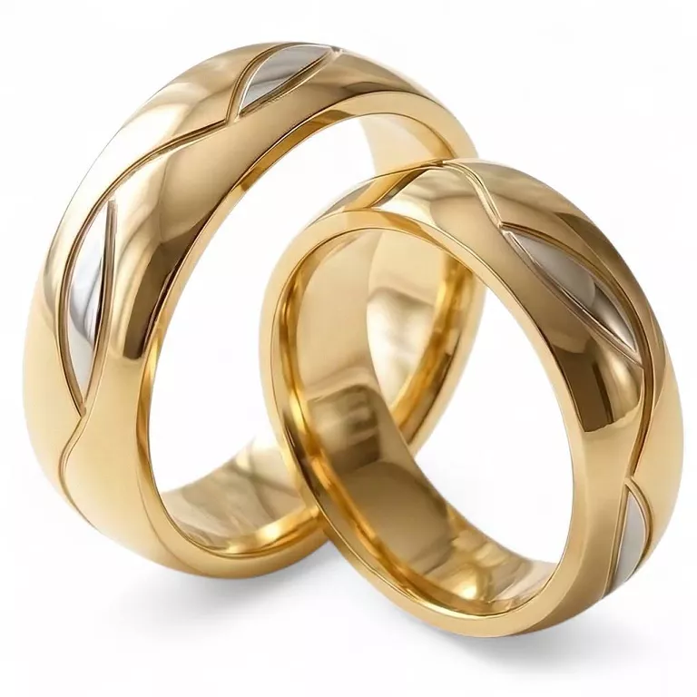 Obrączki ślubne stalowe złote klasyczne łezki połysk 6 mm KO28