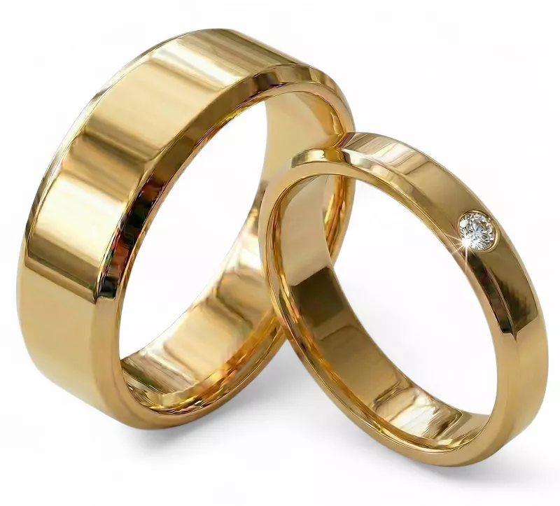 Obrączki ślubne złote fazowane z cyrkonią stal chirurgiczna 316L 4/8mm para KO39