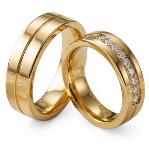 Obrączki ślubne ze stali szlachetnej złote połysk z cyrkonią 6 mm KO6