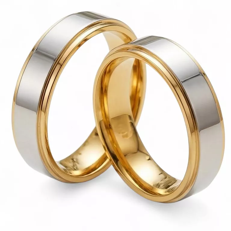 Obrączki ślubne stalowe złoto-srebrne nowoczesne połysk 6 mm KO16