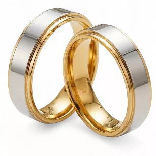 Obrączki ślubne stalowe złoto-srebrne nowoczesne połysk 6 mm KO16