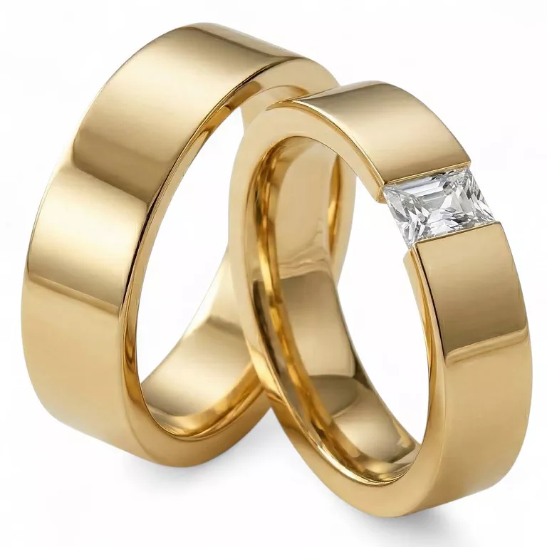 Obrączki ślubne złote stalowe połysk z cyrkonią eleganckie 6 mm KO23