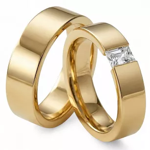 Obrączki ślubne złote stalowe połysk z cyrkonią eleganckie 6 mm KO23