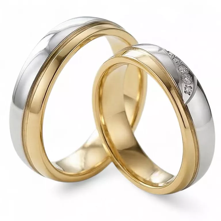 Obrączki ślubne ze stali chirurgicznej złoto-srebrne asymetryczne 6 mm KO8