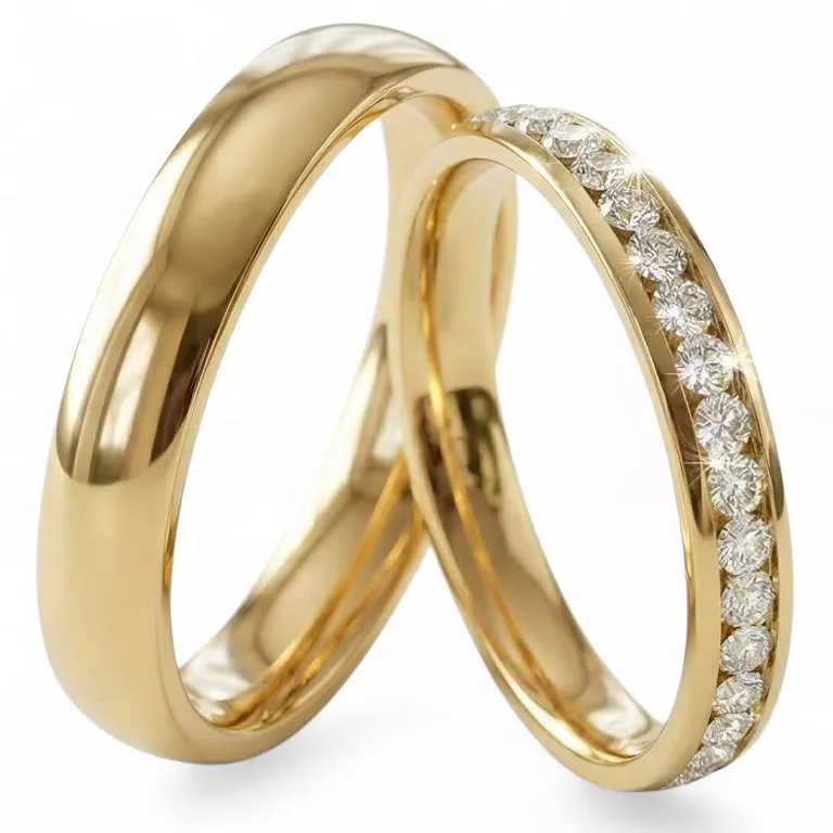 Obrączki ślubne złote klasyczne półokrągłe z cyrkonią stal chirurgiczna 316L 4mm para KO51