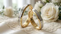 Obrączki ślubne złoto srebrne fazowane forever love stal chirurgiczna 316L 4mm para KO59 - 2