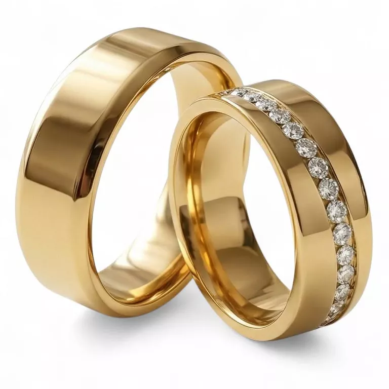 Obrączki ślubne stalowe złote nowoczesne z cyrkonią połysk 8 mm KO43