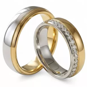Obrączki ślubne stalowe złoto srebrne nowoczesne z cyrkonią 6 mm KO45