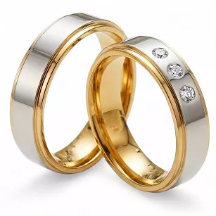 Obrączki ślubne złoto srebrne nowoczesne cyrkonia stal chirurgiczna 316L 6mm para KO48