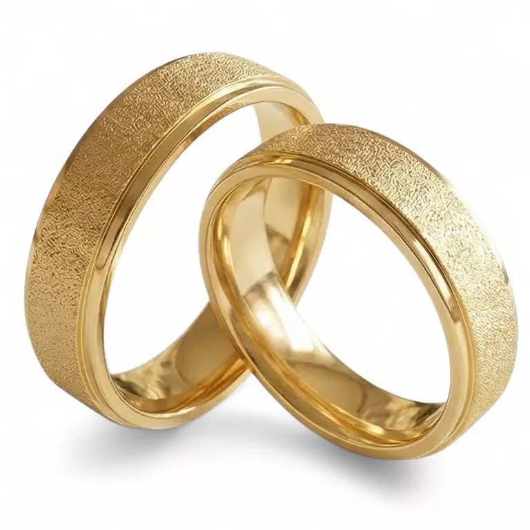 Obrączki ślubne stalowe złote klasyczne mat piaskowane 6 mm KO24