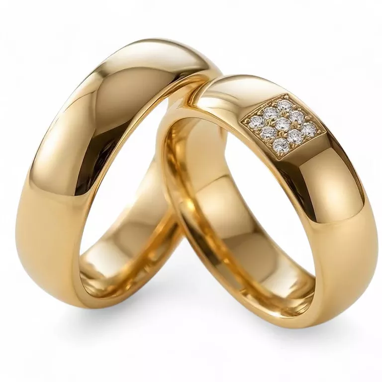 Obrączki ślubne złote klasyczne półokrągłe z cyrkonią stal chirurgiczna 316L 6mm para KO22